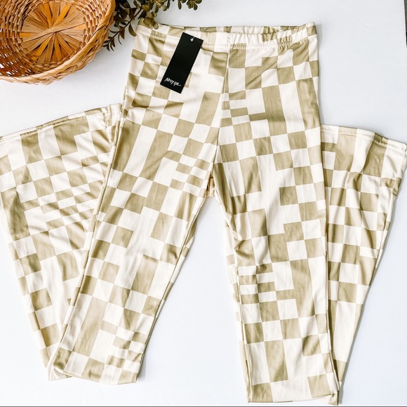 Nasty Gal Pants - NWT Nasty Gal | Green Abstract Checkered Flares